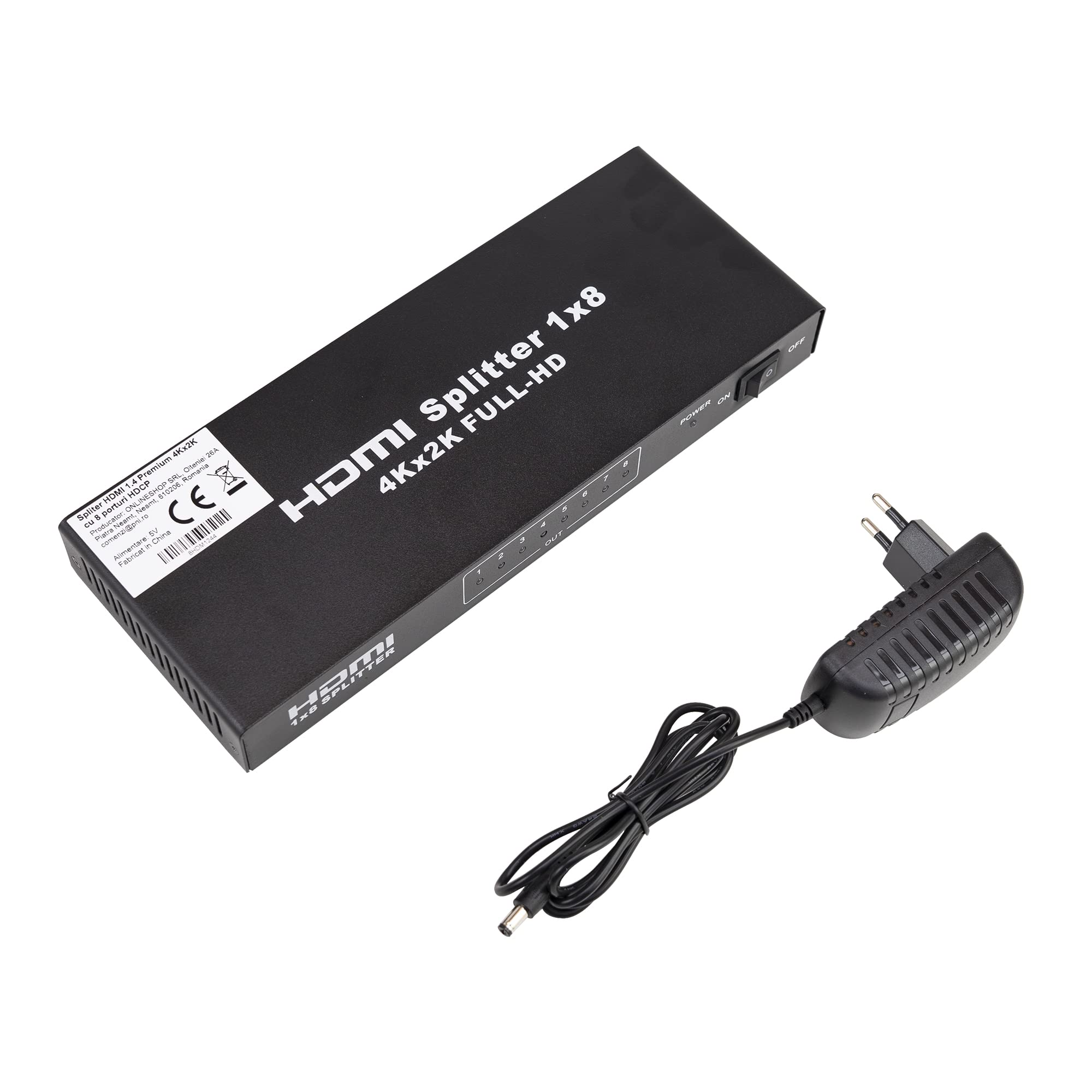 Divisor HDMI, HDMI Splitter 1.4 Premium 4Kx2K, 1x8 8 Puertos HDMI 1080P HDCP 1.3, 3D 4K Blue-Ray