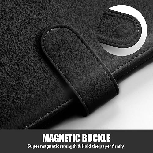 Miniatura 7 de Sooez Carpeta de tarjetas fotográficas A5, planificador de 6 presupuestos, elegante organizador personal de hojas sueltas con hebilla magnética,