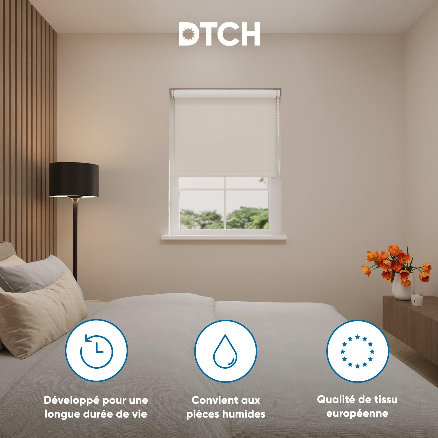 DTCH® Store Enrouleur Occultant Sable Clair - 70 x 190 cm (LxH), Tailles de 40 à 240 de Largeur, sans perçage Possible, Store Enrouleur occultant, Store occultant fenetre