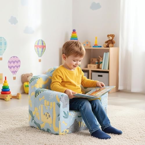 Miniatura 50 de Tiita Silla infantil de felpa para niños, sofá de felpa que brilla en la oscuridad, sofá para niños pequeños con funda lavable, asa de transporte,