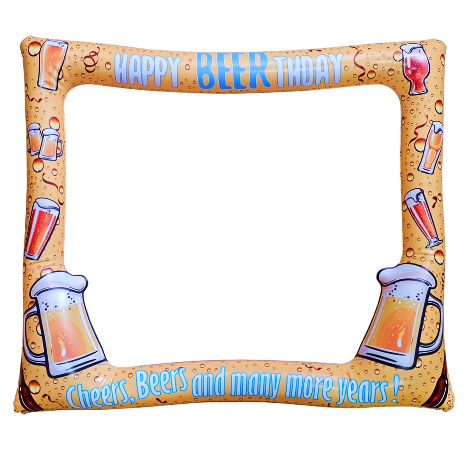 Yiiigoood Women's Cheers And Beers Happy Beerthday Inflatable Selfie Photo Frame Props For Pictures & Decors Beer Themed Happy Birthday Blow Up Picture Frame For 20Th 30Th 40Th 50Th 60Th 70Th And More Birthdays