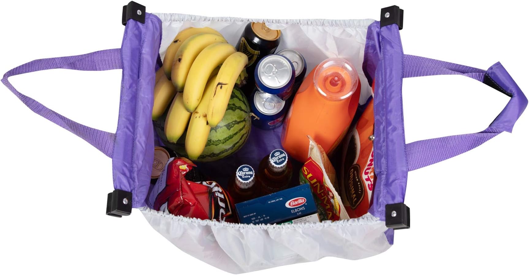 3 PC Reusable Grocery Cart Bags, METAL Shopping Tote Bags, Durable, Washable, Lightweight Grocery Organizer (Purple)