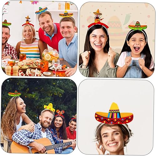Miniatura 8 de Didiseaon 6 diademas mexicanas para fiestas de cumpleaños, decoraciones mexicanas, sombrero de paja, sombrero de paja, sombrero de diadema,