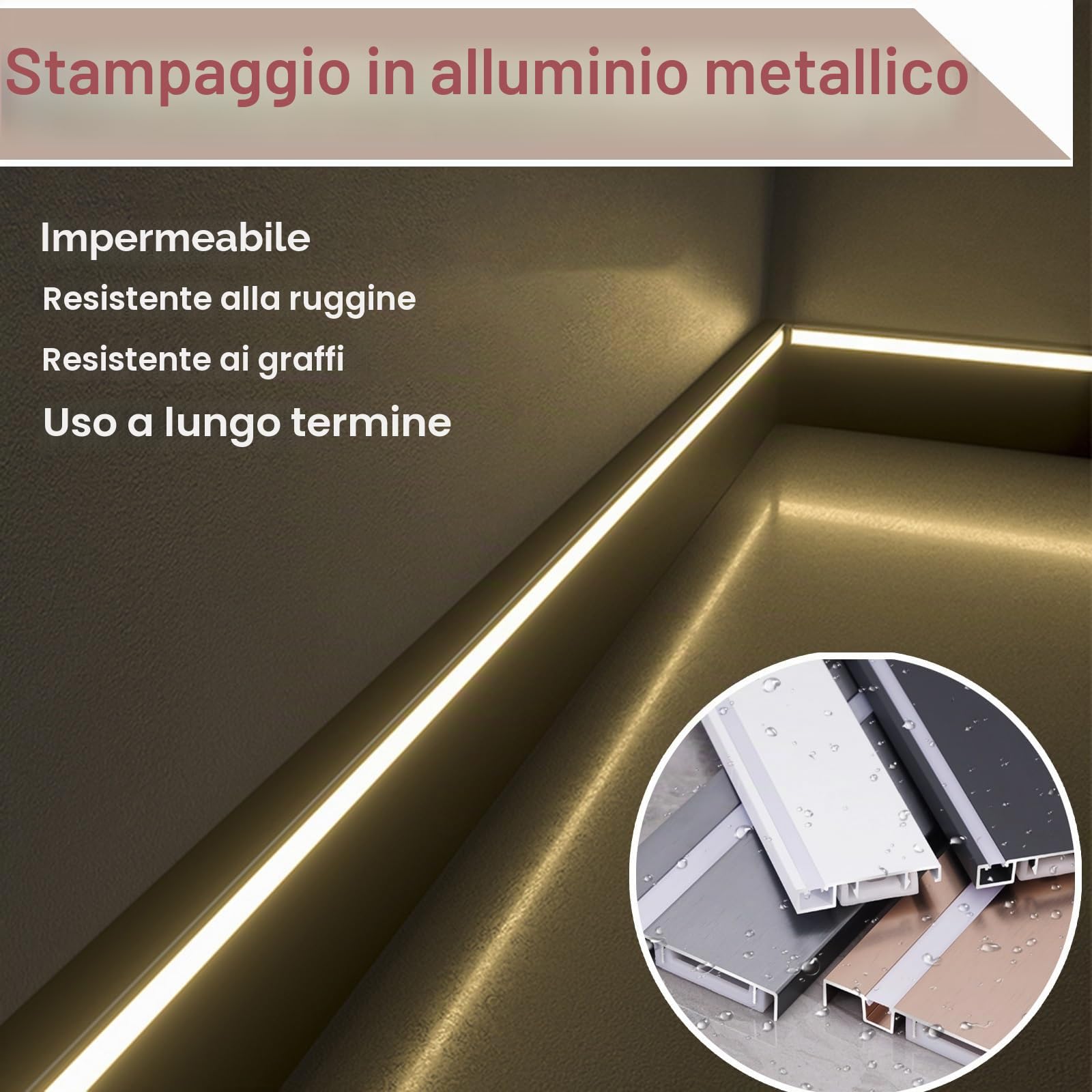 Battiscopa Modanatura Per Battiscopa Da 8cm, Profilo In Alluminio Per Strisce LED Con Copertura In PC Per Soggiorno, Ufficio, Cucina, Corridoio E Arredamento Per La Casa(Gold,L 80cm(31.5in))
