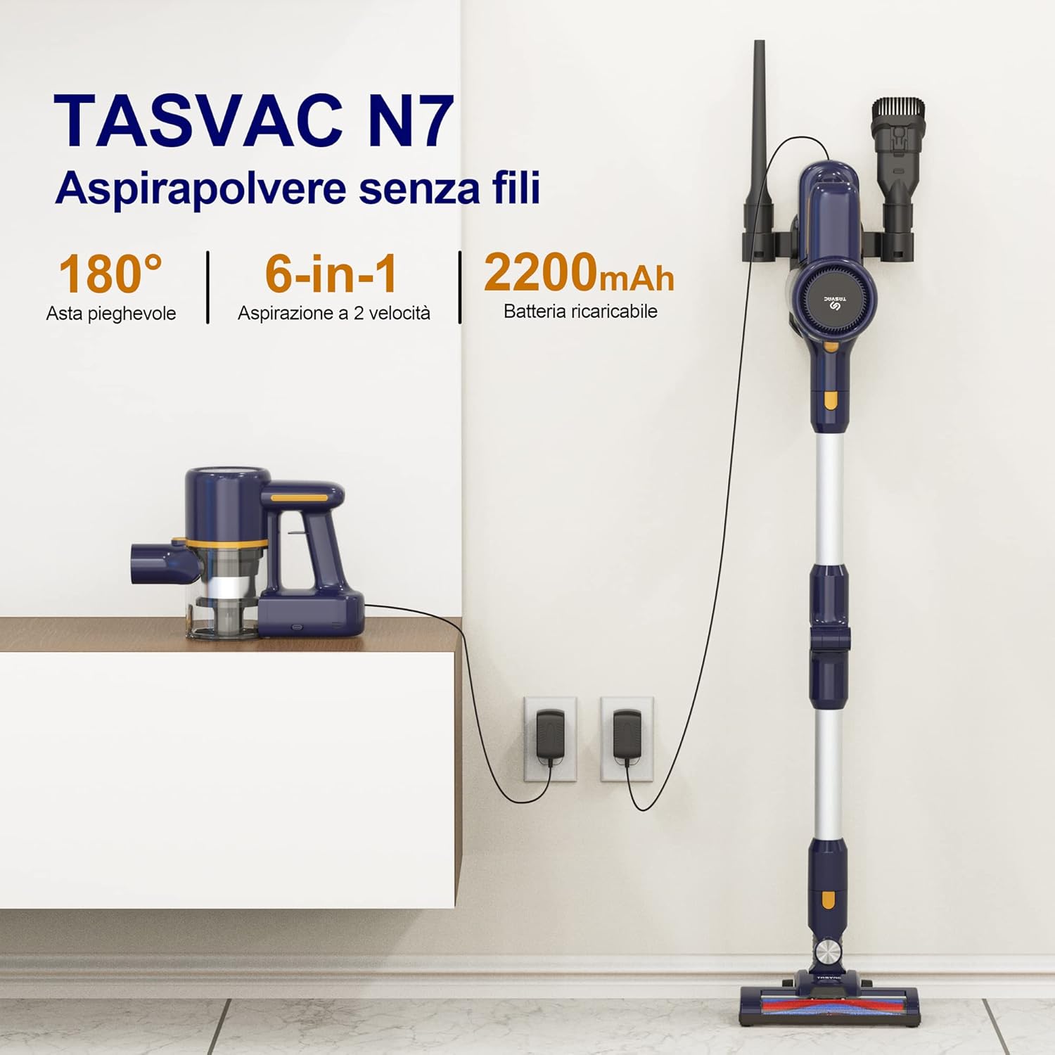 TASVAC Aspirapolvere Senza Fili, Scopa elettrica Pieghevole,Senza Sacco,Leggera 1,36KG, 20kPa, Luce LED, Due filtri a spugne, Autonomia 40 Min, Pavimenti Tappeto Peli di Animali Domestici TASVAC Aspirapolvere Senza Fili, Scopa elettrica Pieghevole,Senza Sacco,Leggera 1,36KG, 20kPa, Luce LED, Due filtri a spugne, Autonomia 40 Min, Pavimenti Tappeto Peli di Animali Domestici