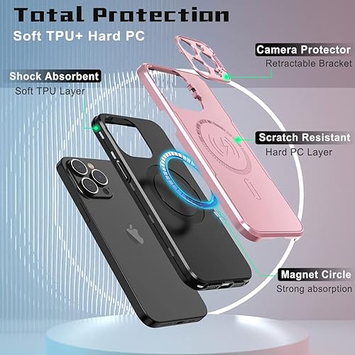 Miniatura 2 de Funda magnética para iPhone 14 Pro compatible con MagSafe Charger plegable, protector de cámara con función atril plegable, cubierta protectora