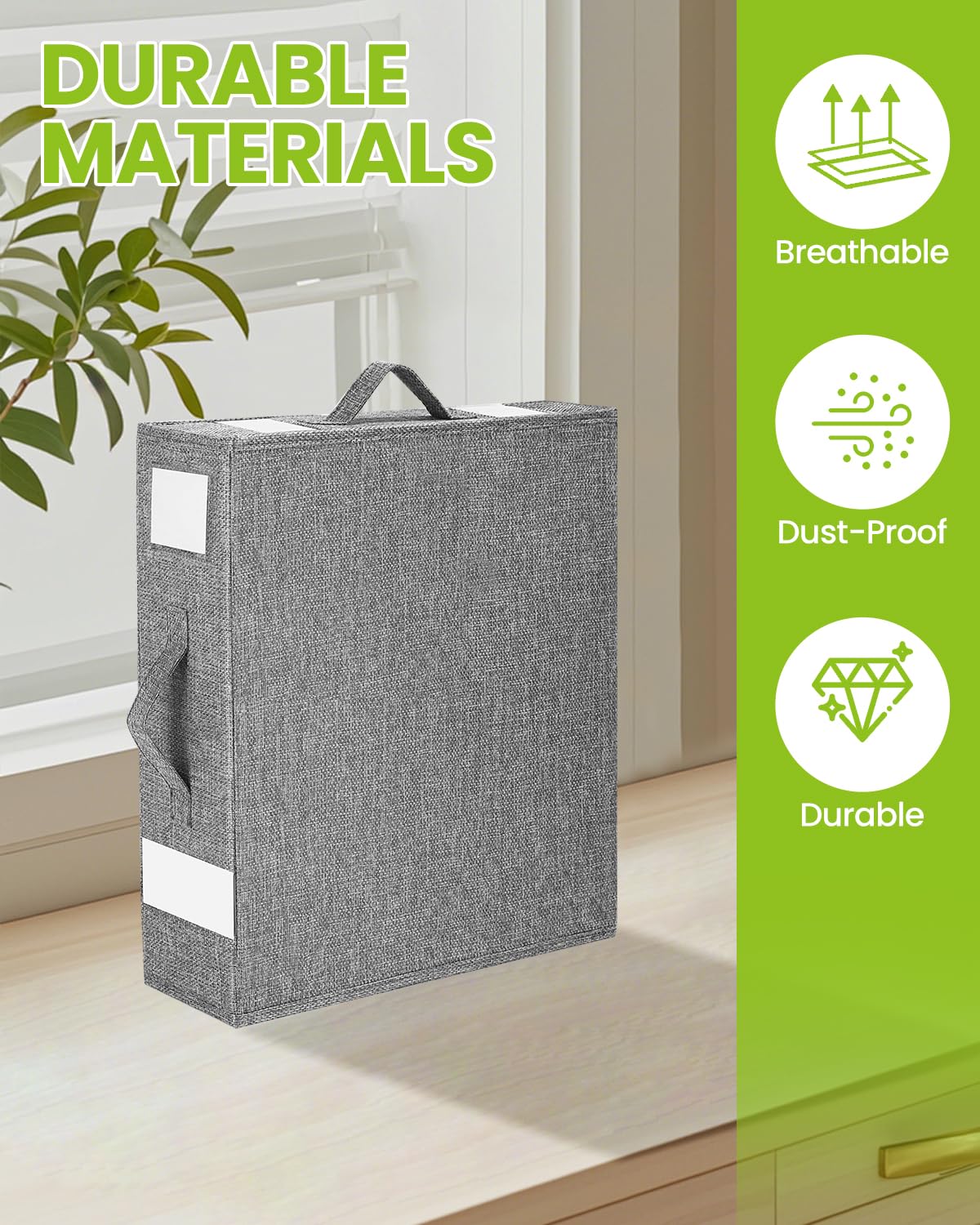 Boite Rangement Drap de Lit, 6 Pièces Sac de Rangement Vetement, Organisateur de Drap Pliable, Pouvant être Rangée Sous Lit, Organisateur Placard Vetement avec étiquette & Poignée, Gris