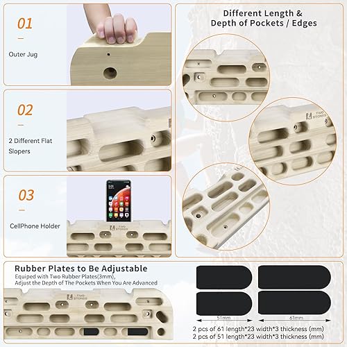 Miniatura 4 de Tablero colgante de escalada en roca con barra de dominadas de puerta que incluye jarras, pellizcos, bolsillos, bordes y pendientes para