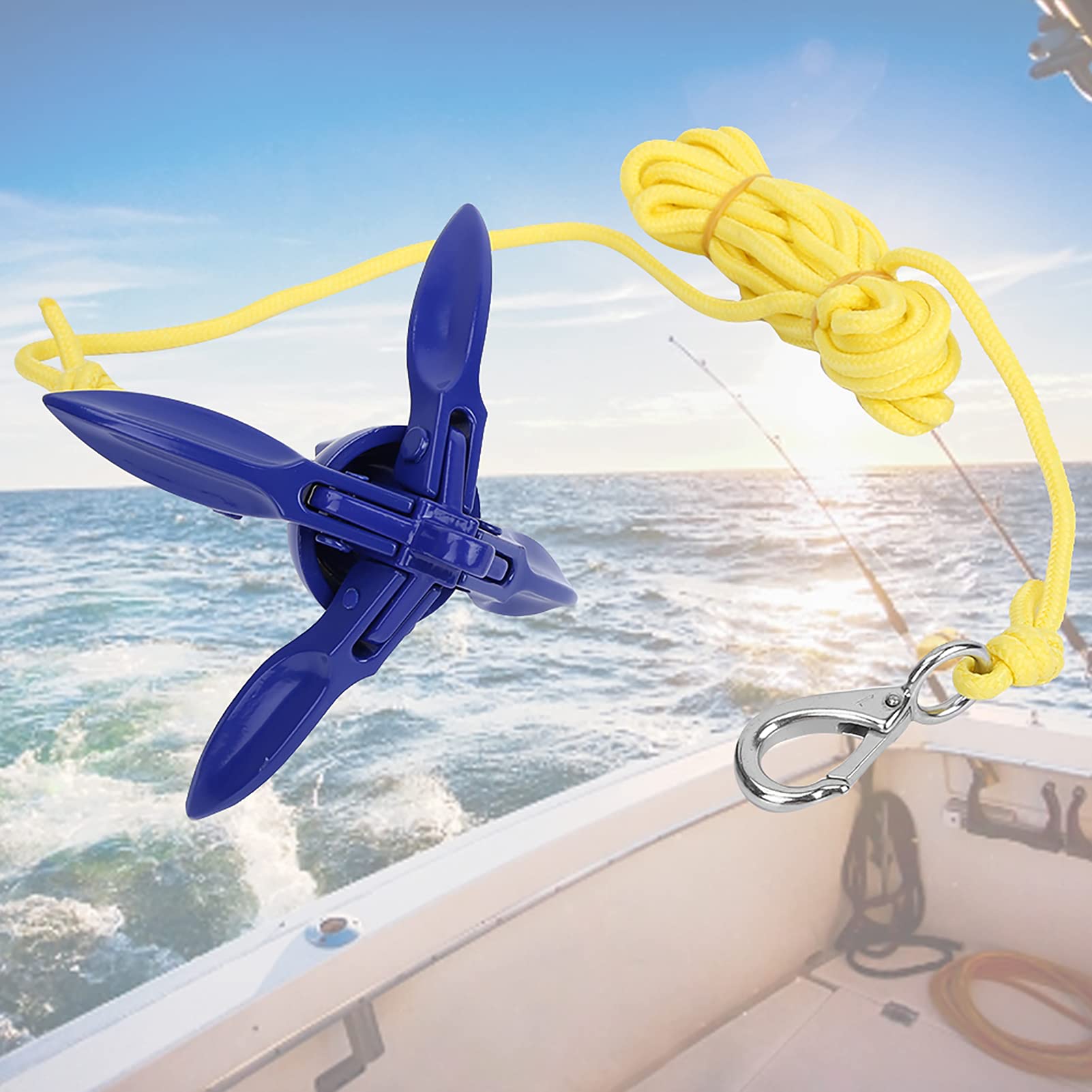 Kit di Ancora Barca Kayak Pieghevole, Ancoraggio Rampino Imbarcazioni Durevole Canoa in Alluminio per Gommone Pieghevole Corda Fibbia Accessorio