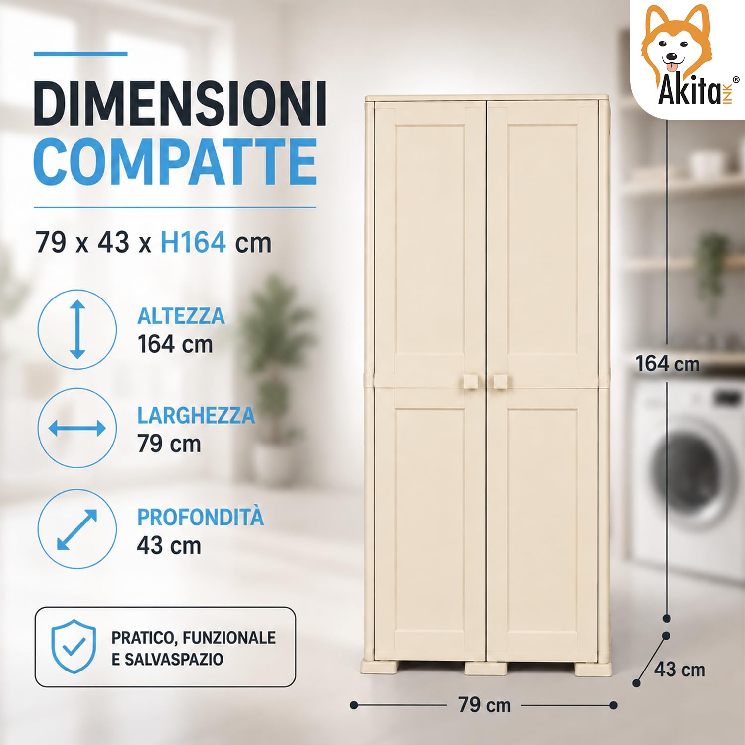 AKITAInk Armadio Multiuso in Plastica Simplex e Omnimodus, Disponibile in Versione Portascope o Bassa, con 1 o 2 Ripiani, Colori Grigio e Panna (Armadio Portascope Simplex con 1 Ripiano Panna)