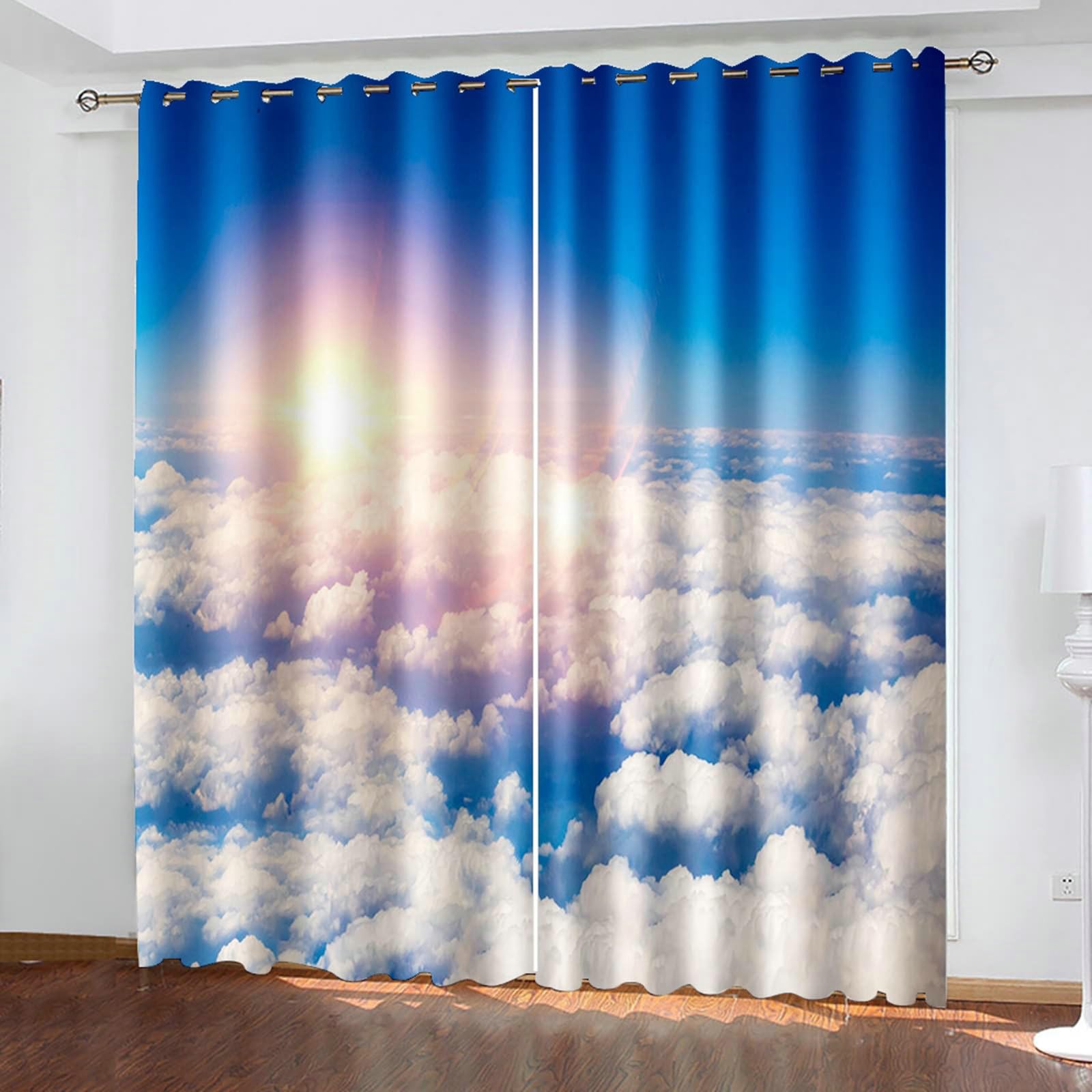 Verdunklungsvorhänge mit Ösen, Gardinen Blickdicht Sonne Blau Himmel und Weiß Wolken 2er Set H 214 x B 132 cm Wohnzimmer Vorhänge