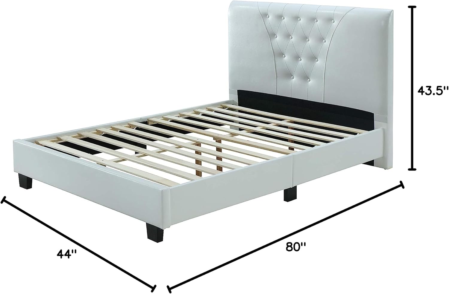 Hodedah Upholstered Bed Platform, Twin, White
