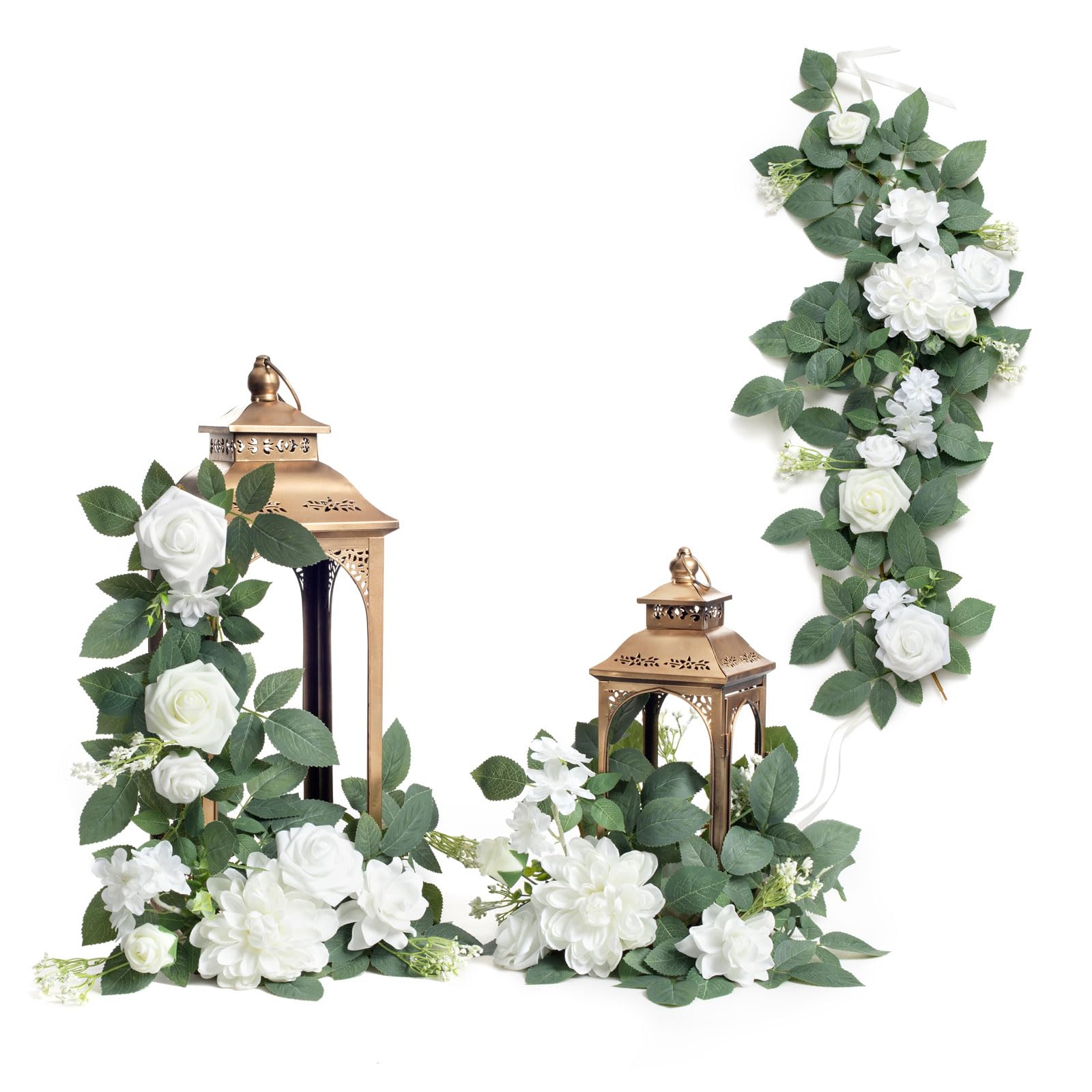 Ling's moment 6Pack 2ft Künstliche Blumen Girlande Weiße Laterne Blume Tafelaufsätze Hochzeit Gang Dekor Stuhl Bogen für Kaminsims Zeichen DIY Tisch Wand Fenster Kuchen Dekoration