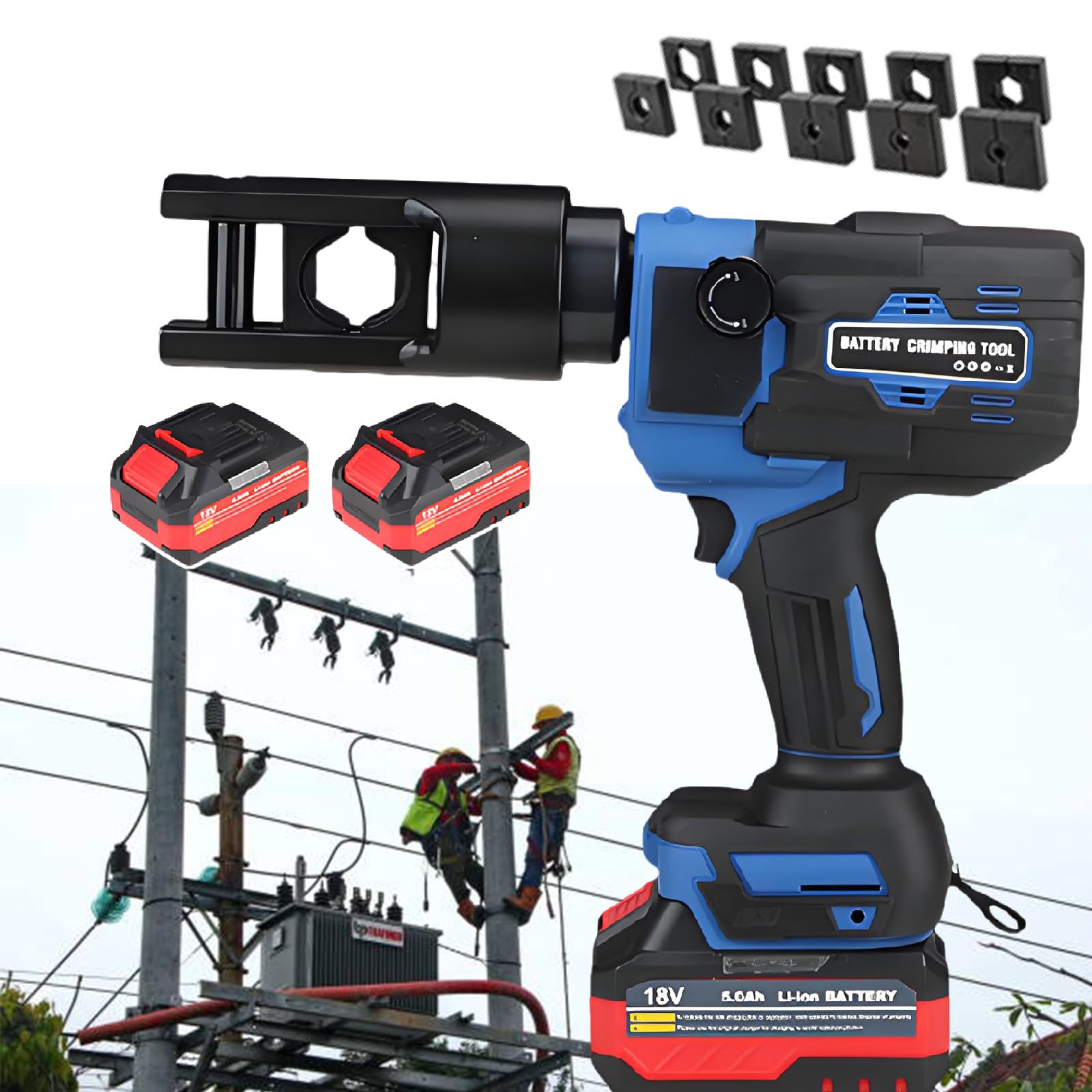 SENJINGHUA Electric Hydraulic Crimping Pliers Tool with 4-11 Dies, 4-300mm² Rechargeable Terminal Cable Pliers with Two 18V/4Ah, Portable Power Cable Wire Crimper Kit for Cu/Al Terminal,CD120