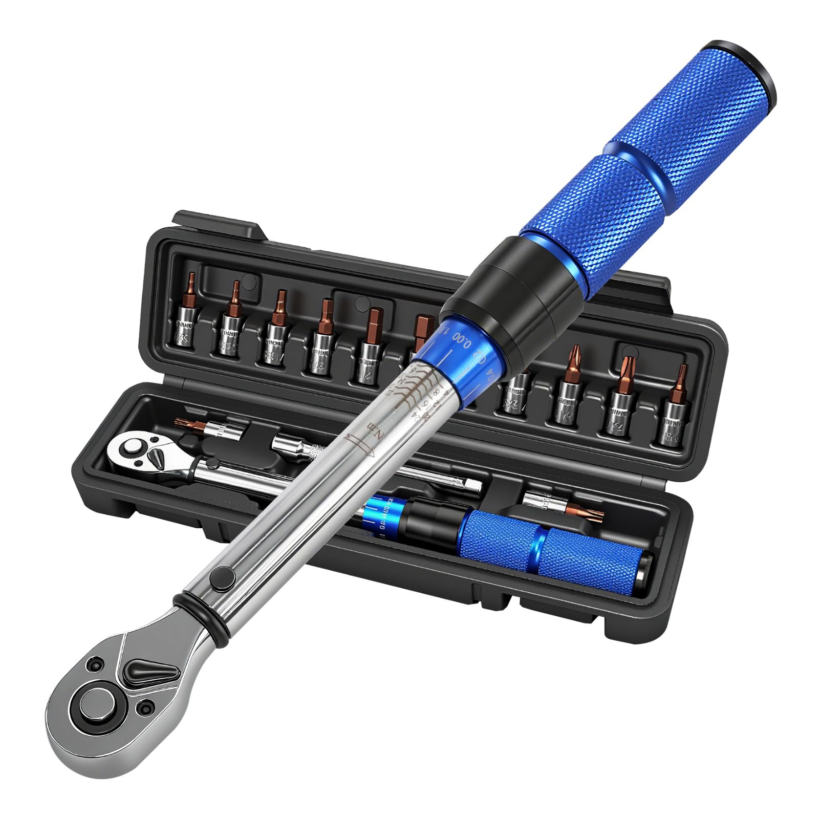 Torque Wrench 1/4", 2-24 Nm, Accuracy ±3%, Reversible Head 72T Wrench, Chave Torque with 100 mm Extension Bar, Torque Wrench for Bicycle, Motorcycle, Car