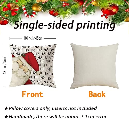 Miniatura 7 de Dixutzi Juego de 4 fundas de almohada navideñas de 18 x 18 pulgadas, diseño de árbol de Papá Noel, ciervo, muñeco de nieve, rústico, para invierno,
