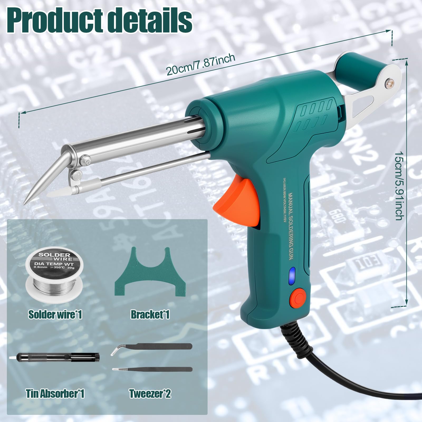 Electric Soldering Iron Kit Portable Solder Welding Tool with Detachable Stand 2 Tweezers for Repair Electronics