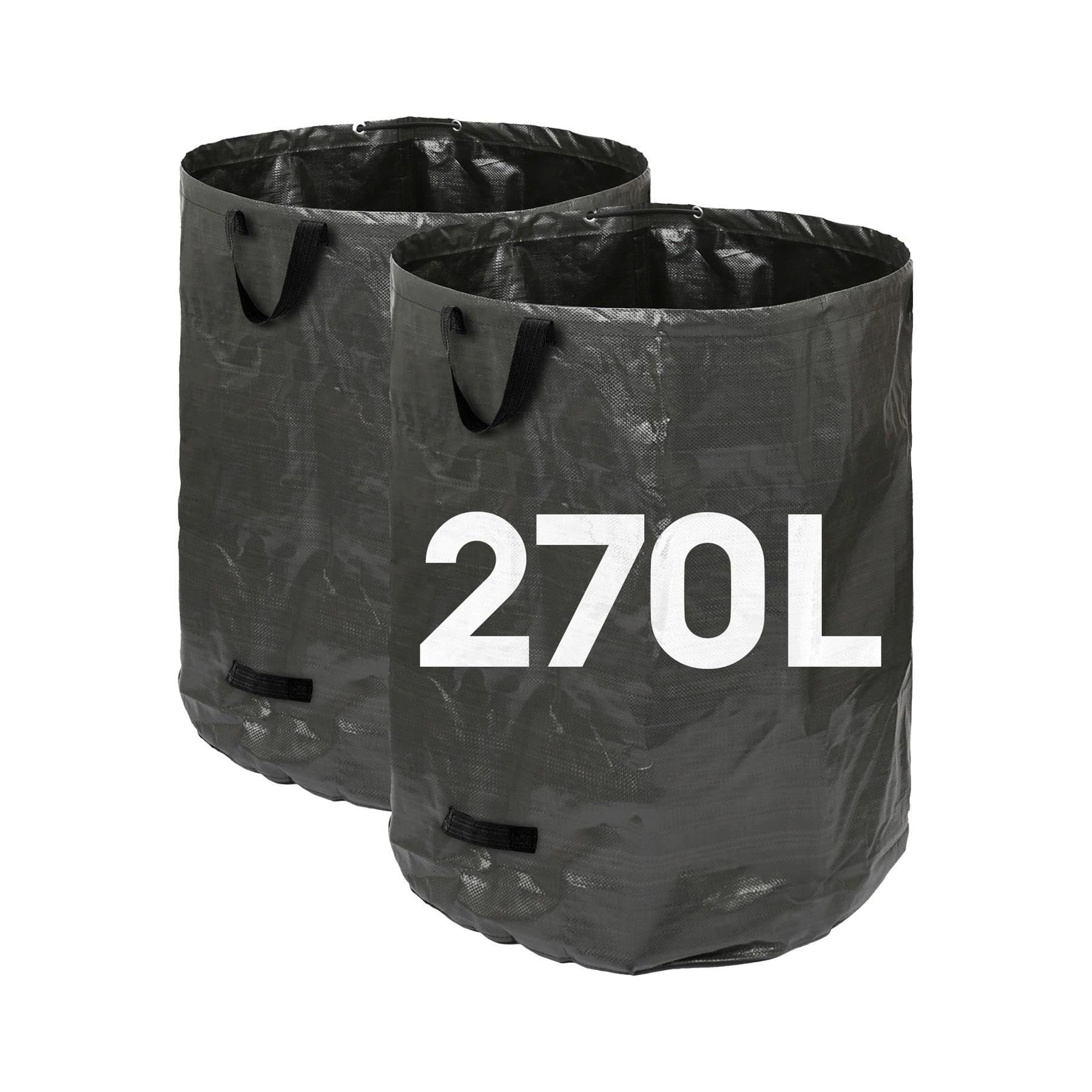 Harbour Housewares Black Garden Waste Bags With Handles - 270L X 2 Heavy Duty Garden Bag, Collapsible Recycling Green Bags Reusable Gardening Waste Sacks For Grass, Weeds, Compost, Leaves, Debris