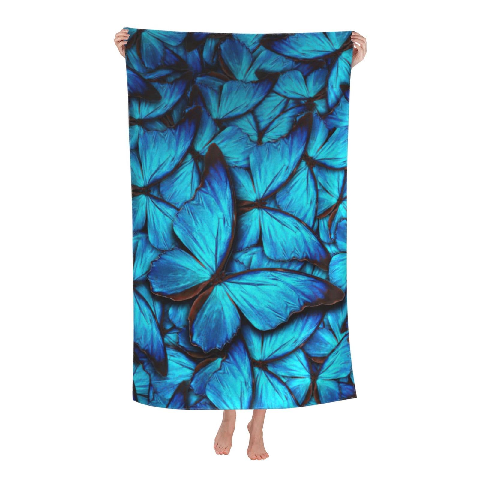 KPXXAQT Many Blue Butterfly Print Oversized Adult Beach Towel Quick-Dry Travel Swimming Camping Outdoor Adventures