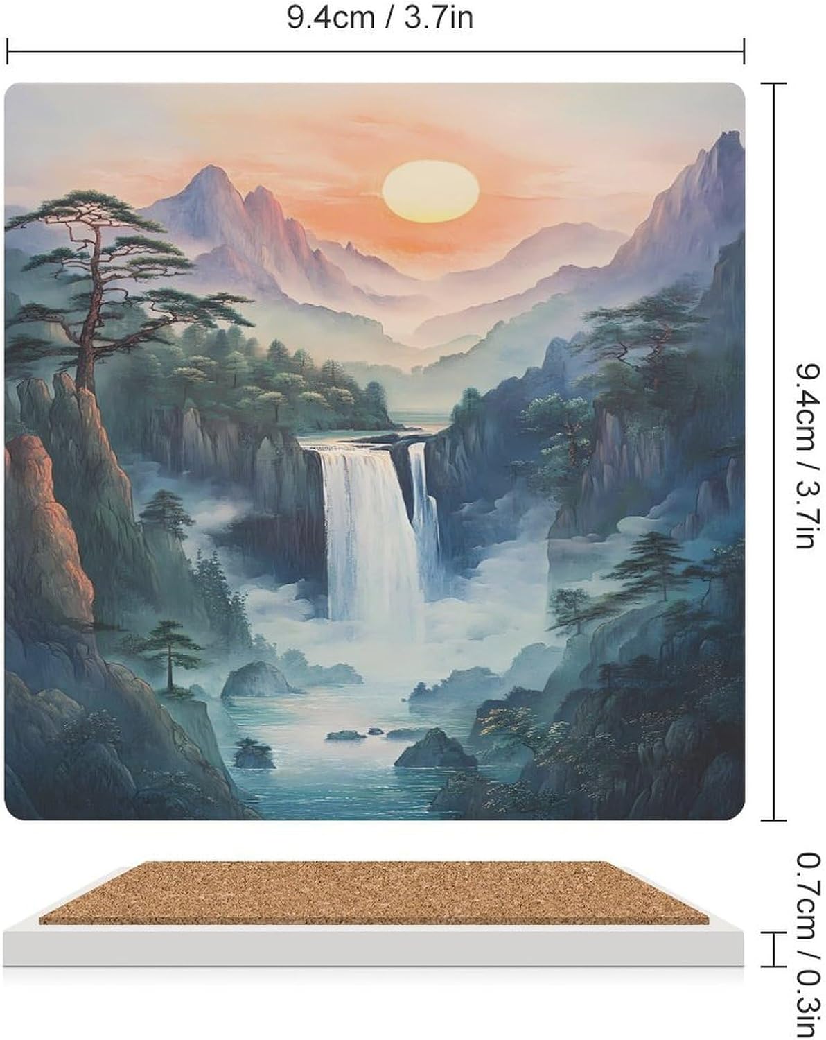 Chinese Landscape Mountain Waterfall Ceramic Coasters Square Drinks Coaster Coffee Table Decor Table Coaster for Home Bar