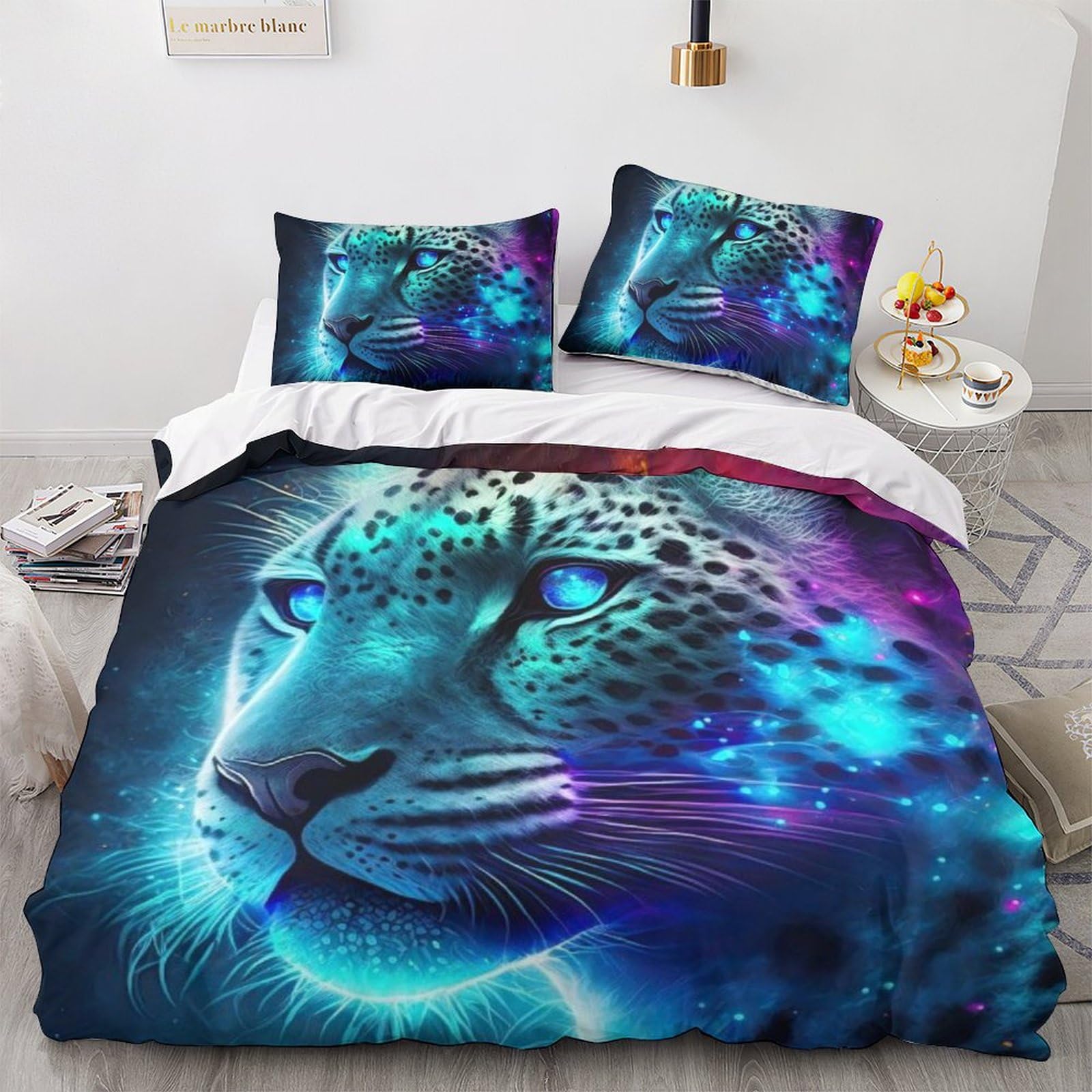 Parure de lit léopard 3 pièces en microfibre zippée et résistante 220x240cm