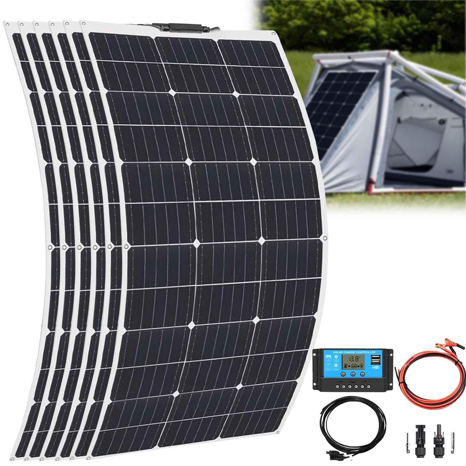 Pannello Solare, Pannelli Solari Monocristallini, 600w 18v, con 40a Regolatore Solare, Impermeabile Ip68, per Batterie, Caravana, Campeggio Car, Barca, Yacht, Marina. 6×200w