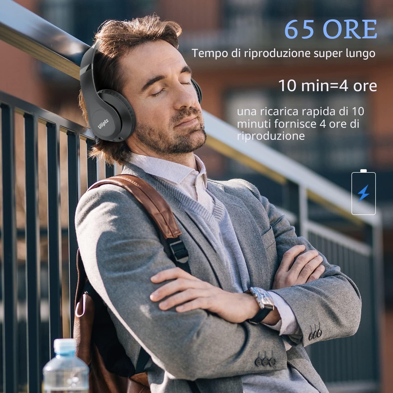 Uliptz Cuffie Wireless, 65 Ore Di Riproduzione, Over Ear, Senza Fili, Stereo HiFi con Microfono, Cuffie Bluetooth 5.3 per Viaggio/Ufficio/Telefono/PC (Nero)