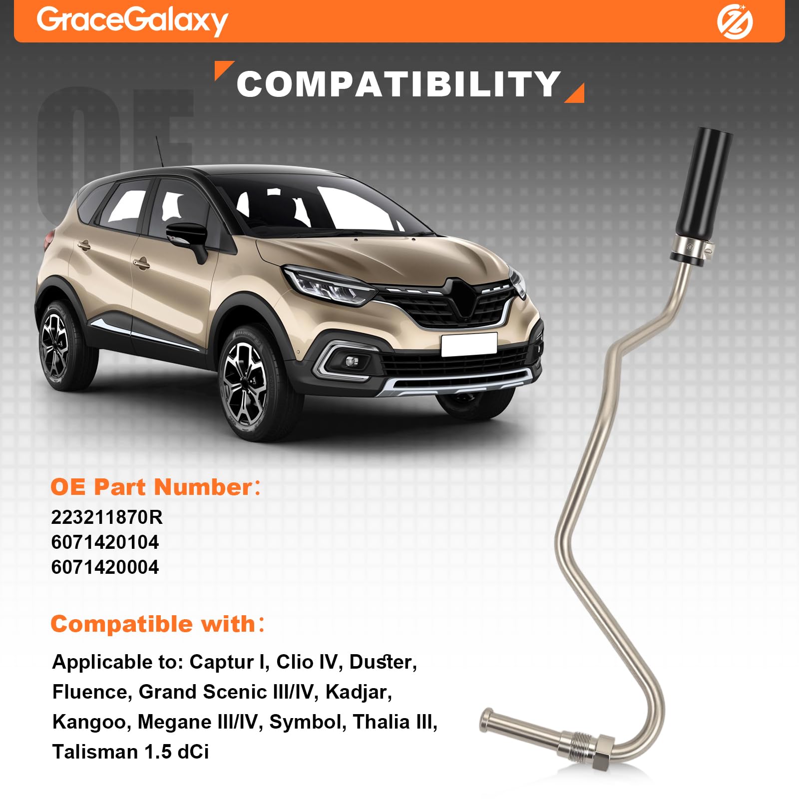 GraceGalaxy Tubo pressione scarico per sensore per Captur I, Clio IV, Duster, Fluence, Kadjar, Kangoo, Symbol, Thalia III, Talisman 1.5 dCi 223211870R, 223216385R, 6071420104,Tubo pressione scarico
