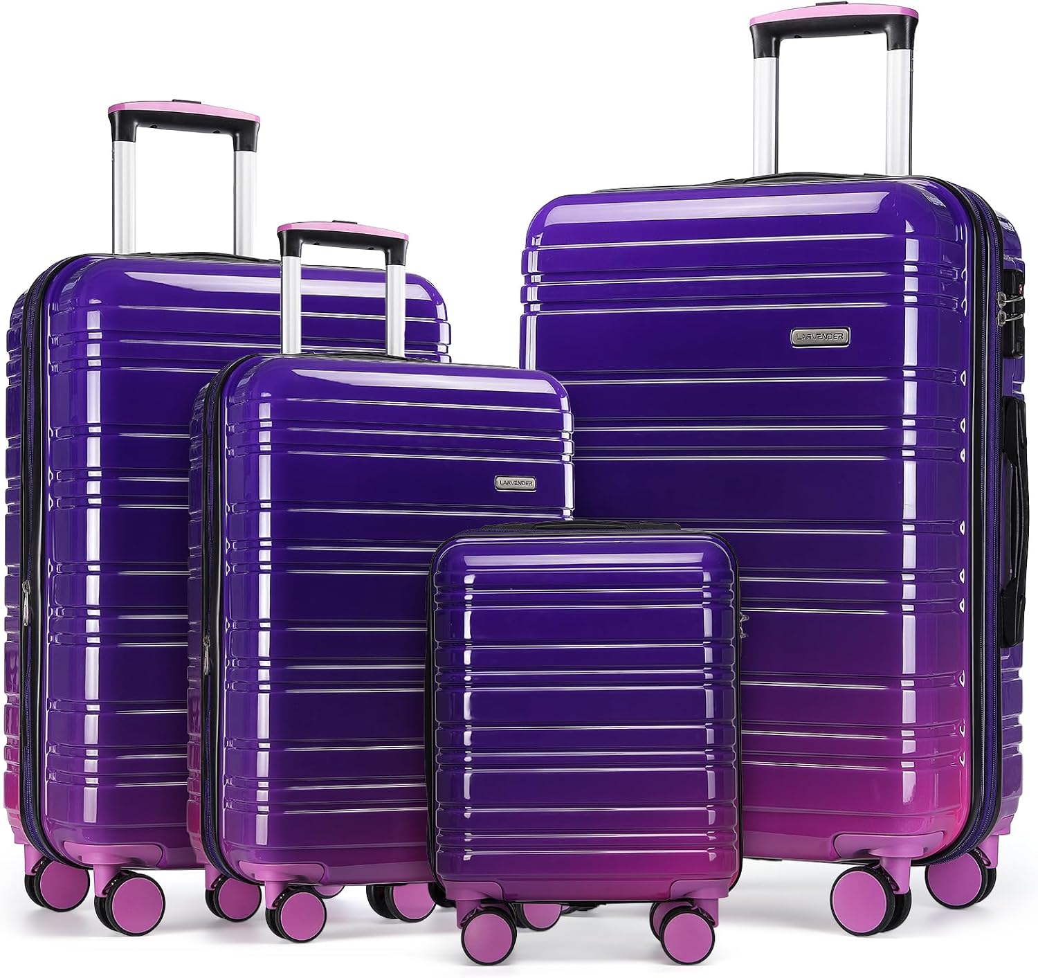LARVENDER Luggage 4 Piece Sets Expandable PC+ABS Hardside Multicolor Suitcase Sets Double Wheels TSA Lock, Midnight Berry