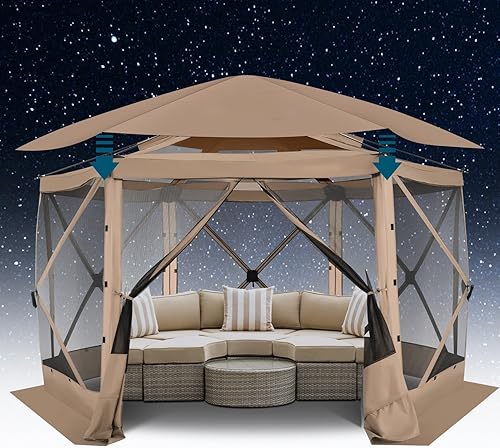 Miniatura 31 de COBIZI Tienda de campaña de 10 x 10 pies para camping, toldo de camping desplegable con paredes laterales, tienda de campaña portátil para