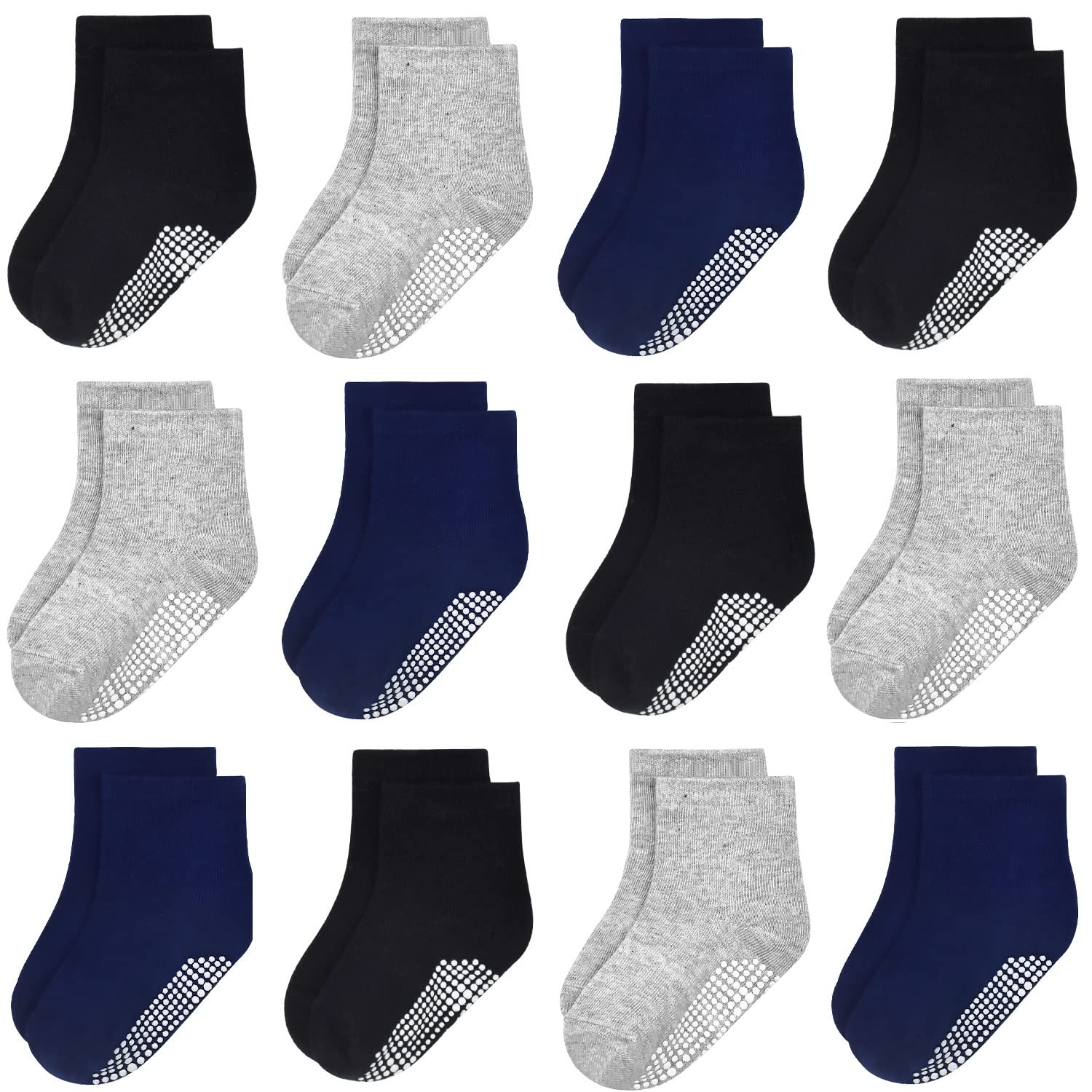 GRPSKCOS Calcetines para bebés y niños, ABS antideslizantes, 12 pares de calcetines para niños de 0 a 10 años, calcetines antideslizantes