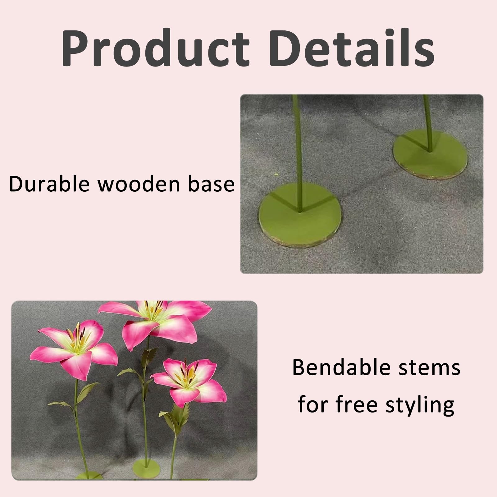 3er Set Übergroße Künstliche Lilien mit Stielen & Basen, Blumendeko | Riesige Künstliche Blumen mit Wiederverwendbaren Stielen und Basen, Ideal für Hochzeit, Schaufenster und Feste(J)