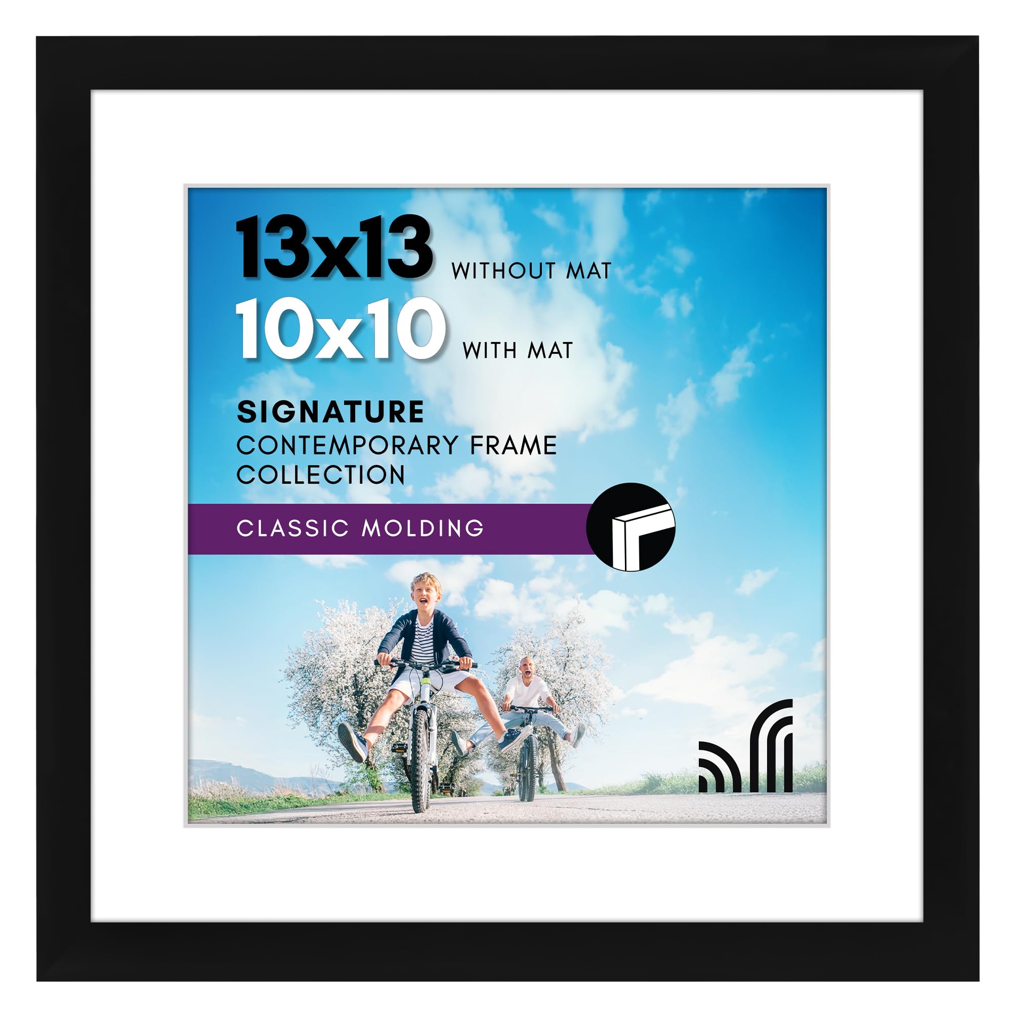 Americanflat 13x13 Picture Frame with Shatter-Resistant Glass - Use as 10x10 Frame with Mat or Display 13x13 Photo Without Mat - Signature Collection - Square Frames for Wall Display - Black Black 13x13
