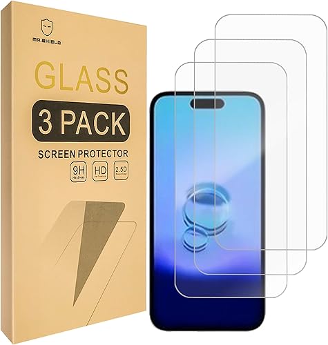 Mr.Shield Protector de pantalla compatible con iPhone 16 / iPhone 15 [6.1 pulgadas] [vidrio templado] [paquete de 3] [vidrio japonés con dureza 9H]