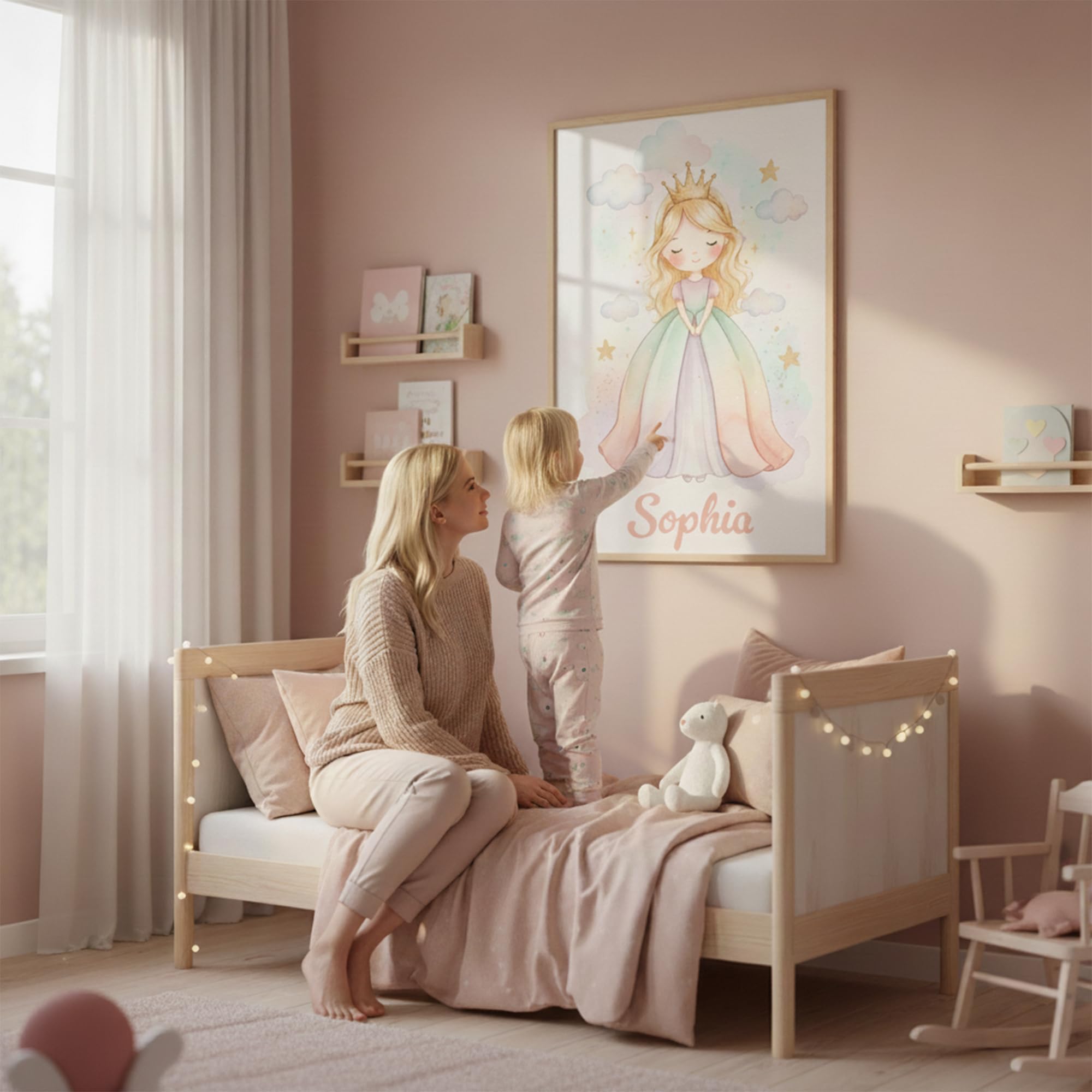 Poster personnalisé prénom Princesse avec ou sans Cadre pastel aquarelle personnalisation féérique fille Affiche Toile ou Plexiglas – Cadeau Naissance Anniversaire Noël Chambre enfant (Blonde)