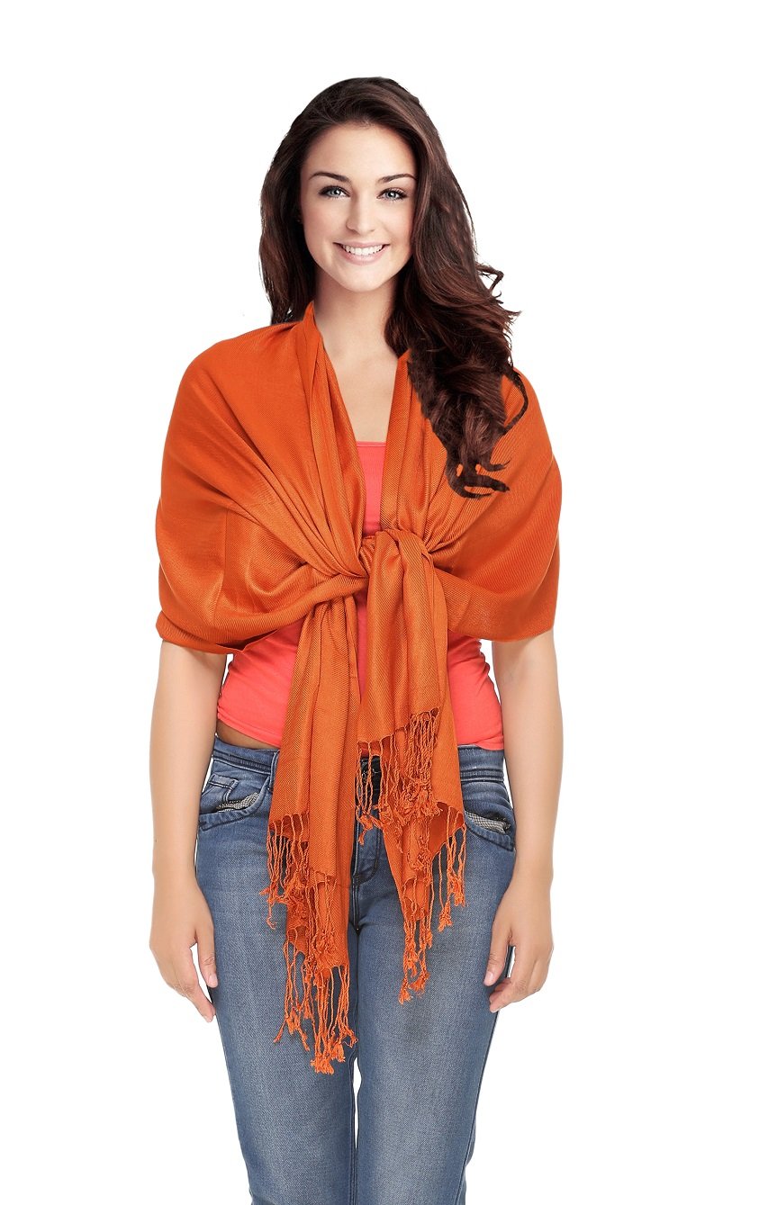 World Of Shawls Women's Burnt Orange Scarf Viscose Pashmina Scarves/Shawl Wrap (Burnt Orange)