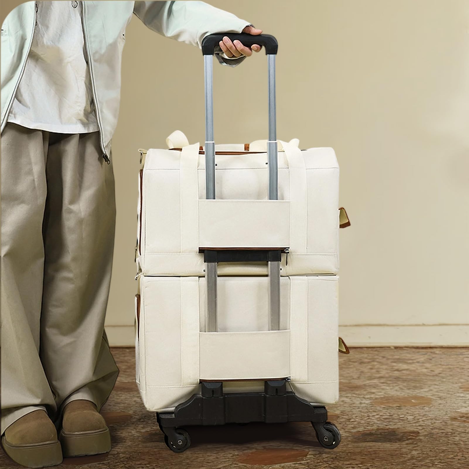 Combo Trasportino per Animali con Carrello e Zaino - Maniglia Staccabile, Ruote e Doppie Borse per 2 Piccoli Animali Domestici Pieghevole Trasportino per Gatti e Cani con Spazio di Stoccaggio