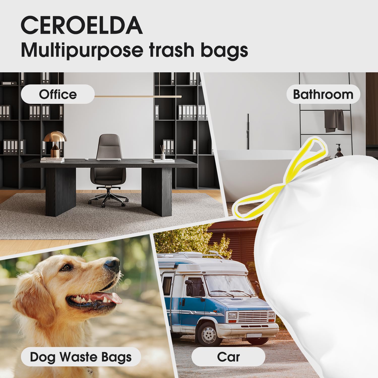 Small Trash Bags - 60 Count Drawstring Bags -5