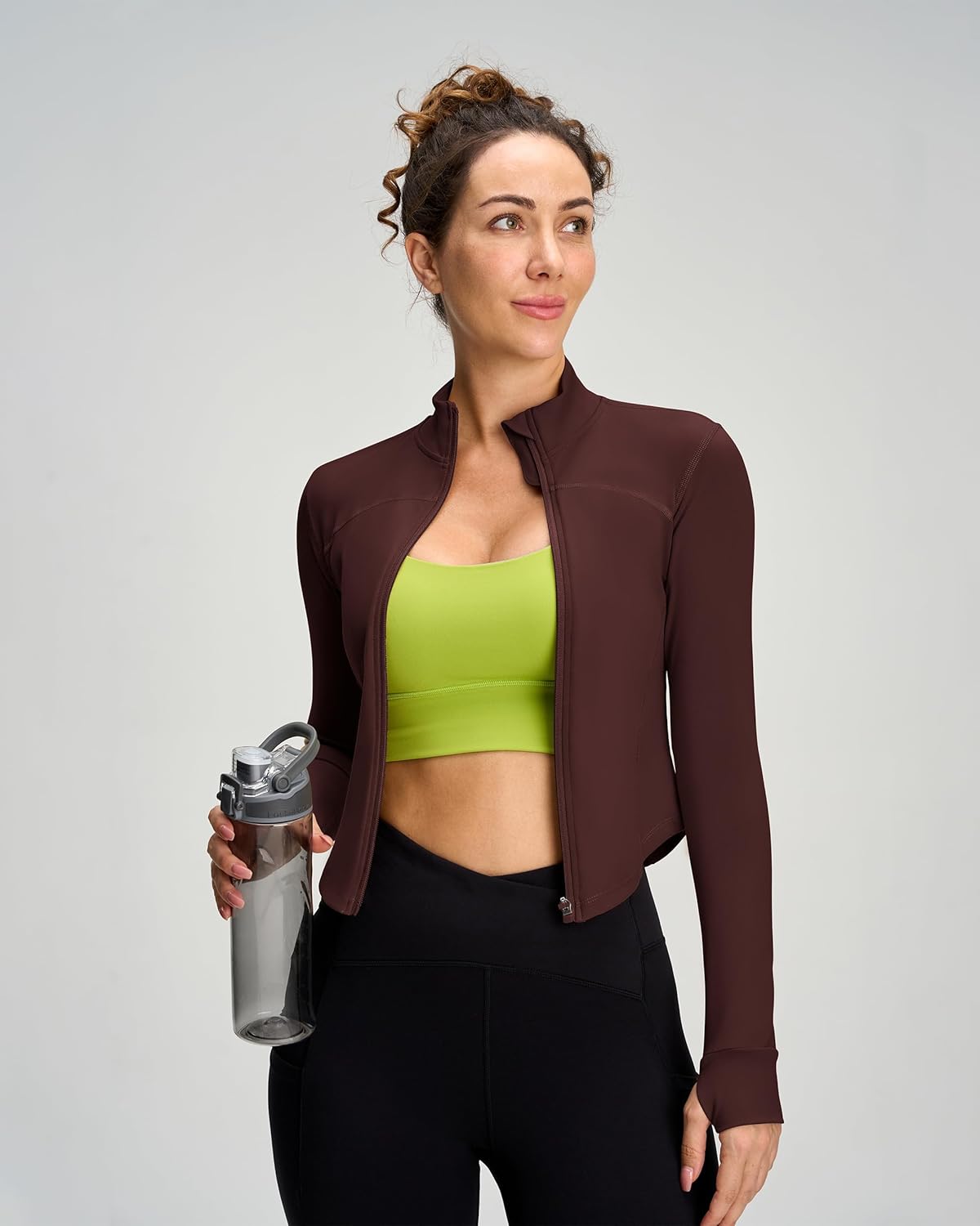 Women BBL Jacket Full Zip UP Workout Athletic Cropped Jacket wIth Thumb Holes Running Yoga Sportswear - Image 3