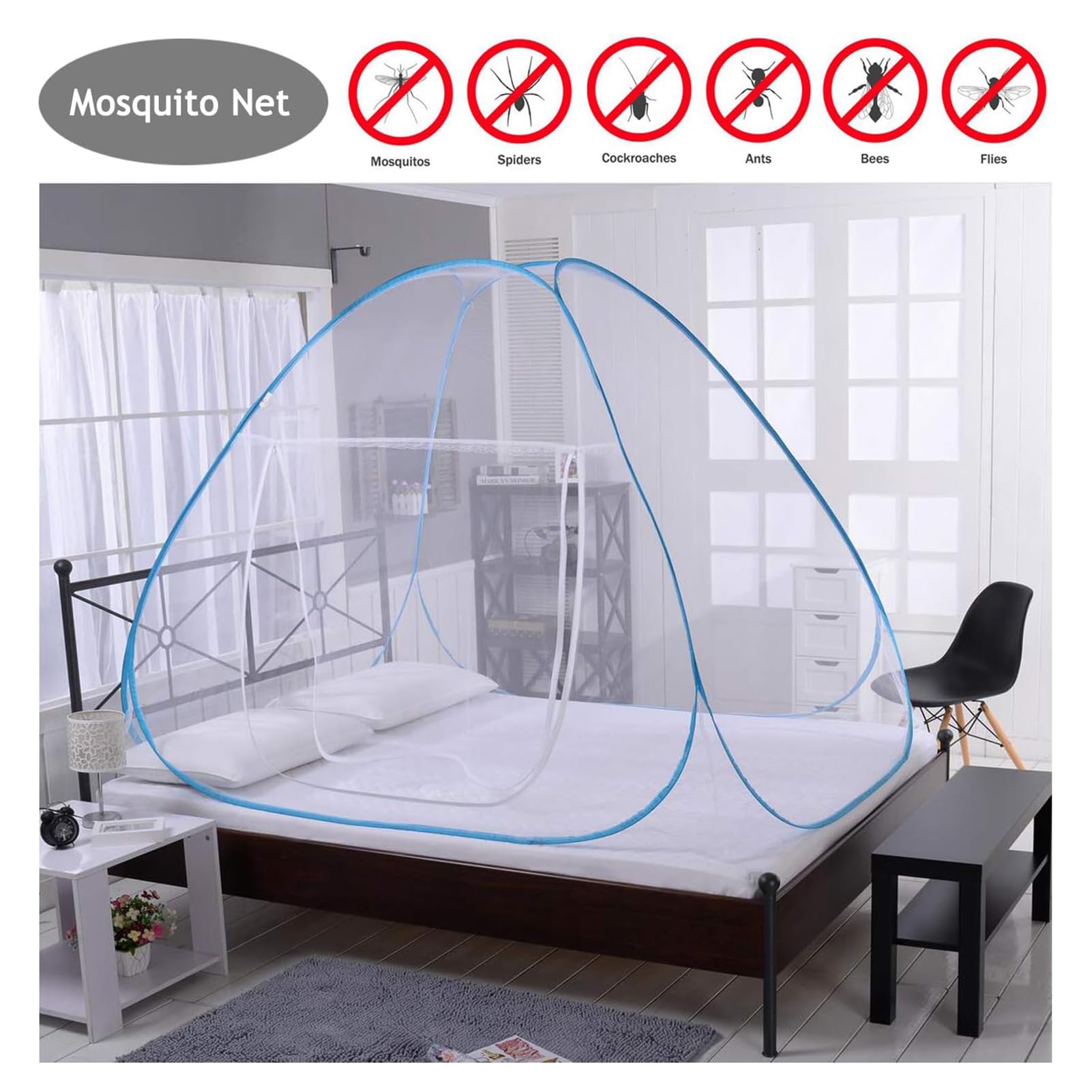 Moustiquaire Pop-up 200x100x70 Cm – Pliable, Autoportante, Double Fermeture, Pour Lit Simple, Camping, Voyage
