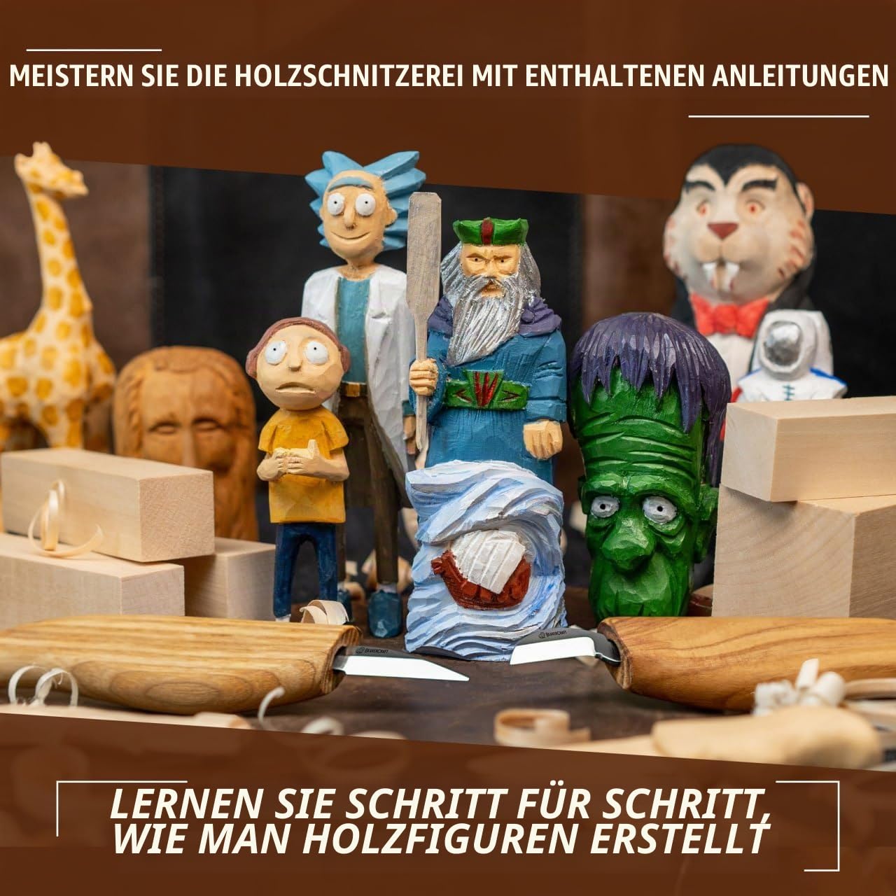 BeaverCraft Holzschnitzset für Kinder & Erwachsene - Holz Schnitzwerkzeug S16 mit Schnitzmessern Linde Holz-Blöcken zum Schnitzen, Hobby Schnitzmesserkit - Schnitzmesserset für Anfänger