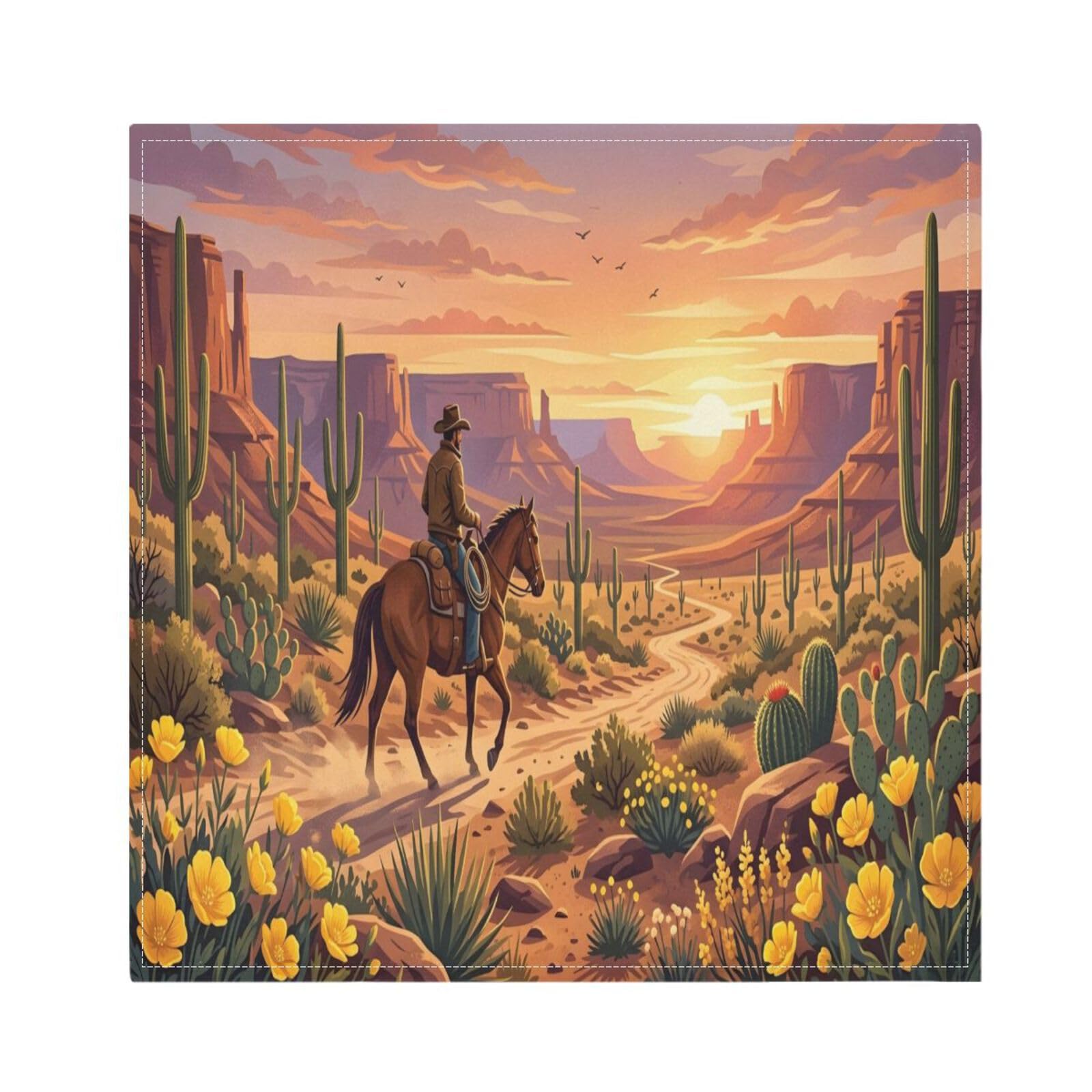 Ttgoth Cowboy Western Cloth Napkin Set of 4 Washable & Reusable Dinner Napkins for Dining Table, Banquets, Wedding, Party, 50x50 cm
