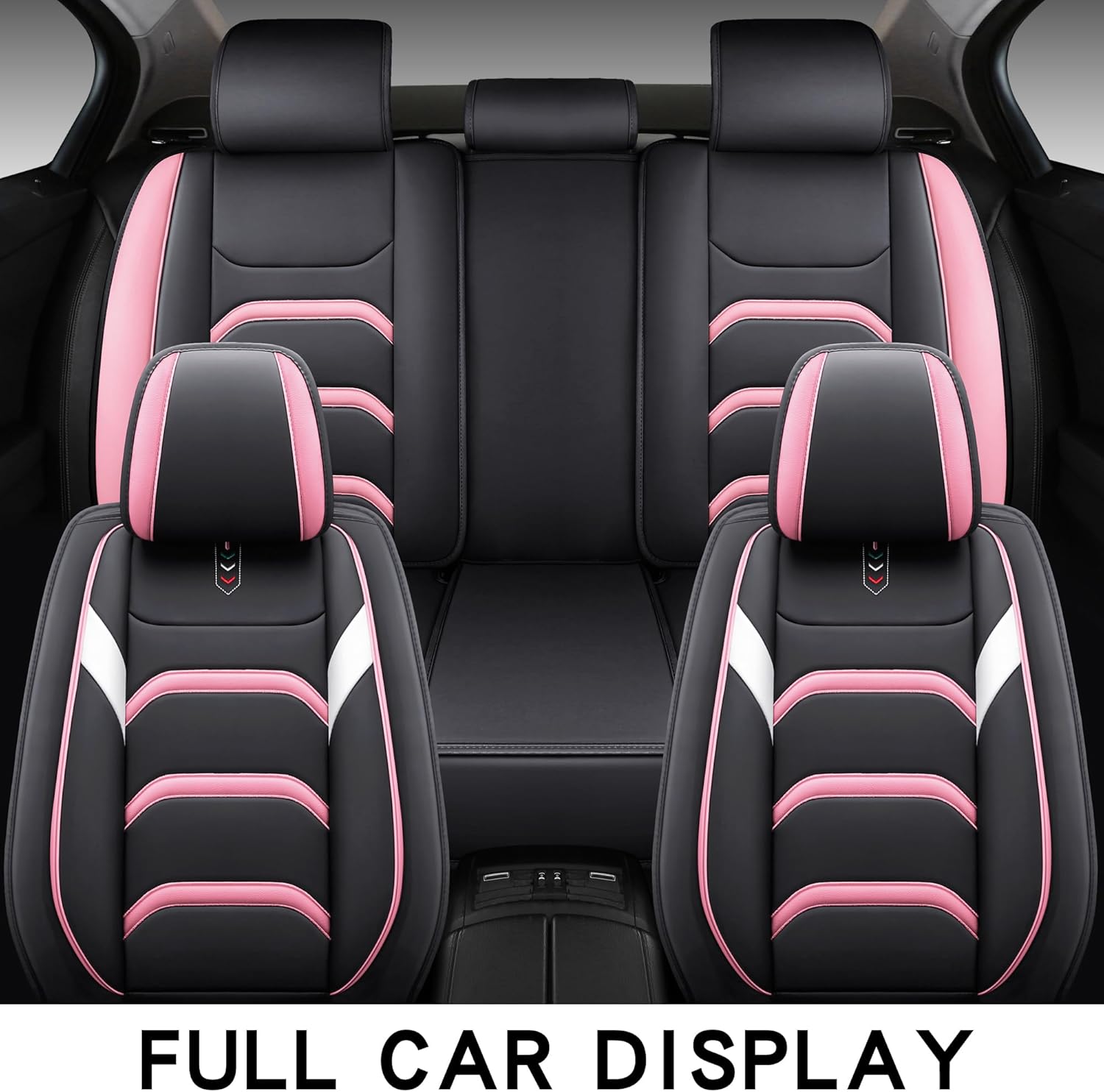 Leather Car Seat Covers,Full Coverage Seat Covers Full Set,Universal Automotive Seat Covers for Cars,SUVs,Trucks and Sedans (Black&Pink, Full Set)