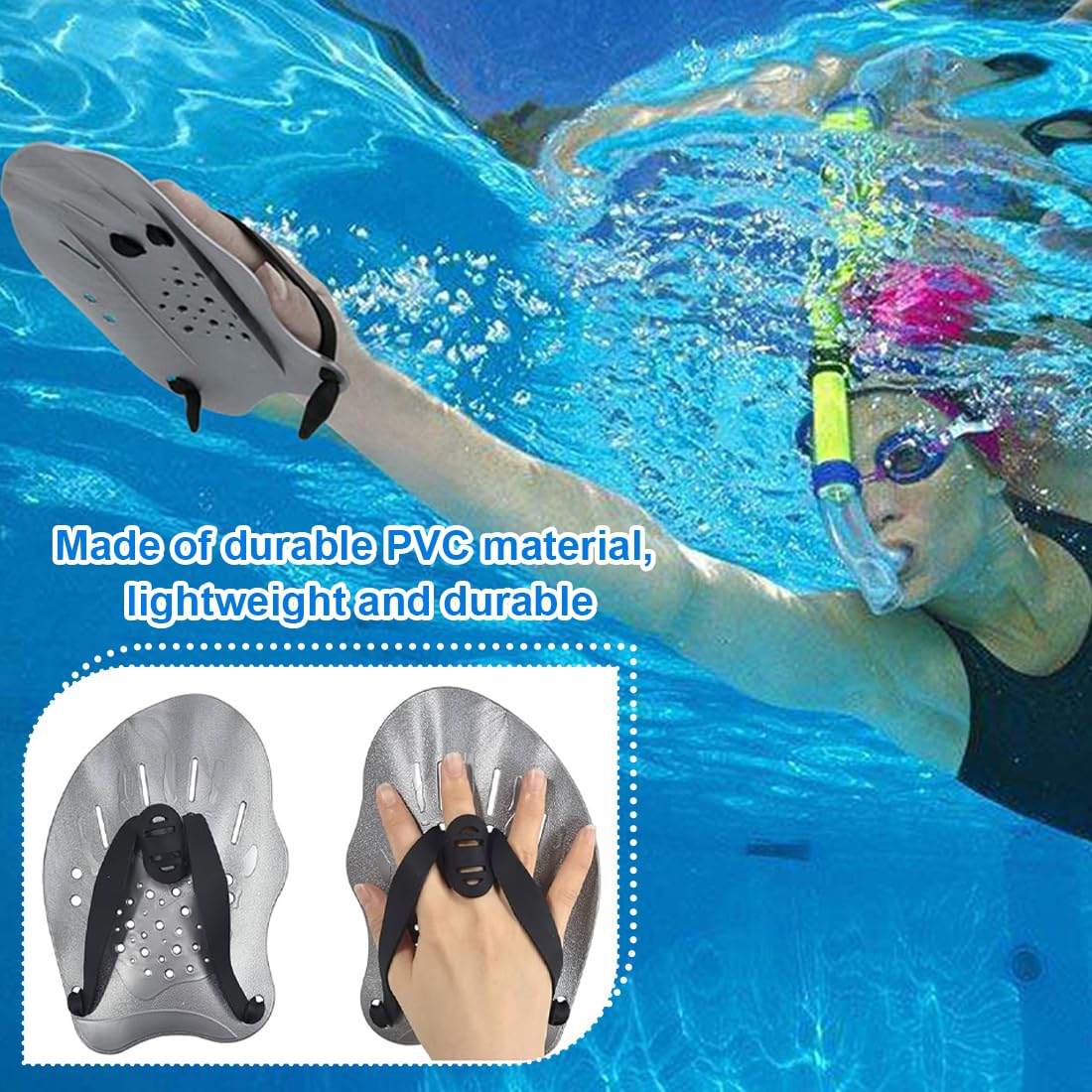 1 Coppia di Mano Paddles Nuoto, Pagaia Regolabile per Nuoto, con Cinghie Regolabili, Accessori per l'Allenamento per Adulti Unisex