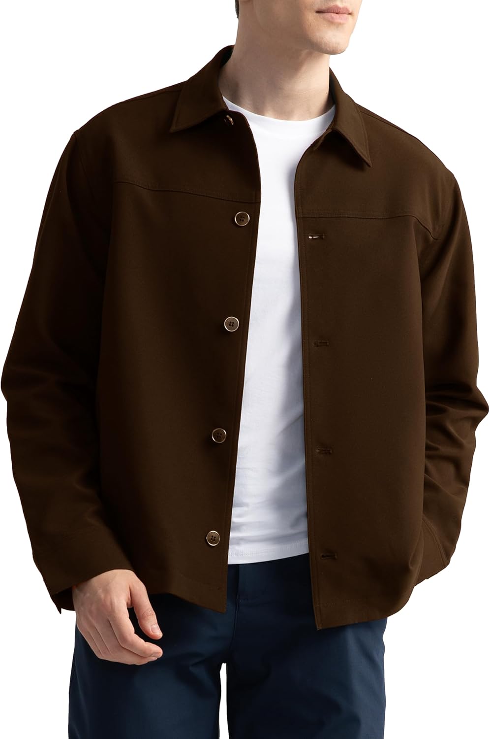 HISDERN FLEX 531 Men's Button Down Shirt Jacket Comfy Lightweight Design for Business Casual and Social Events with Pockets