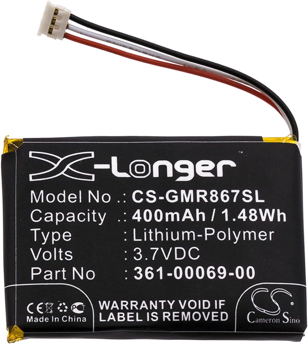 Cameron Sino Battery for Garmin 010-11867-10, 010-11925-00, Delta Sport, Delta Training Collar, GAB102, GAD109, Varia RDU 400mAh