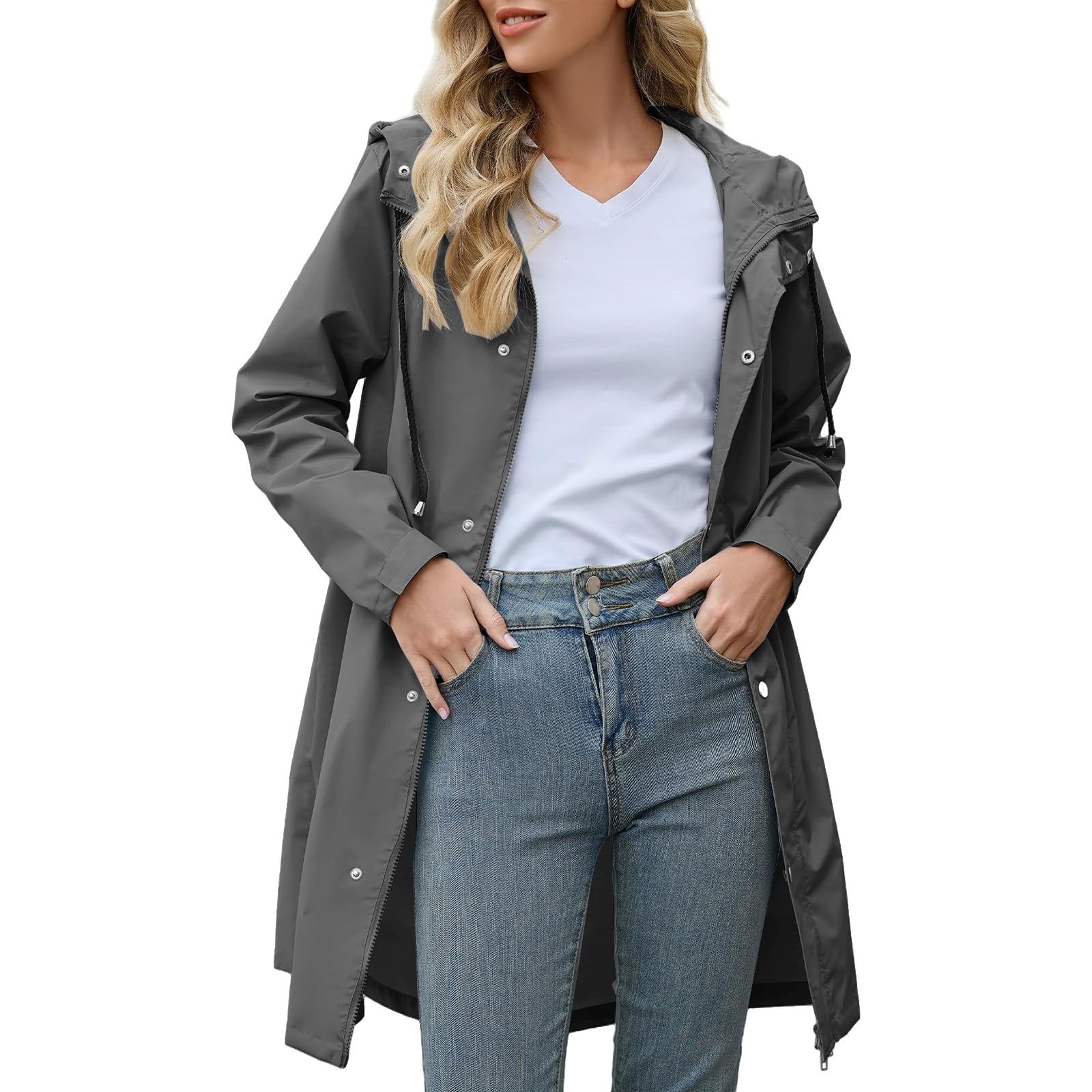 Cortavientos mujer impermeable y plegable con capucha para lluvia 6