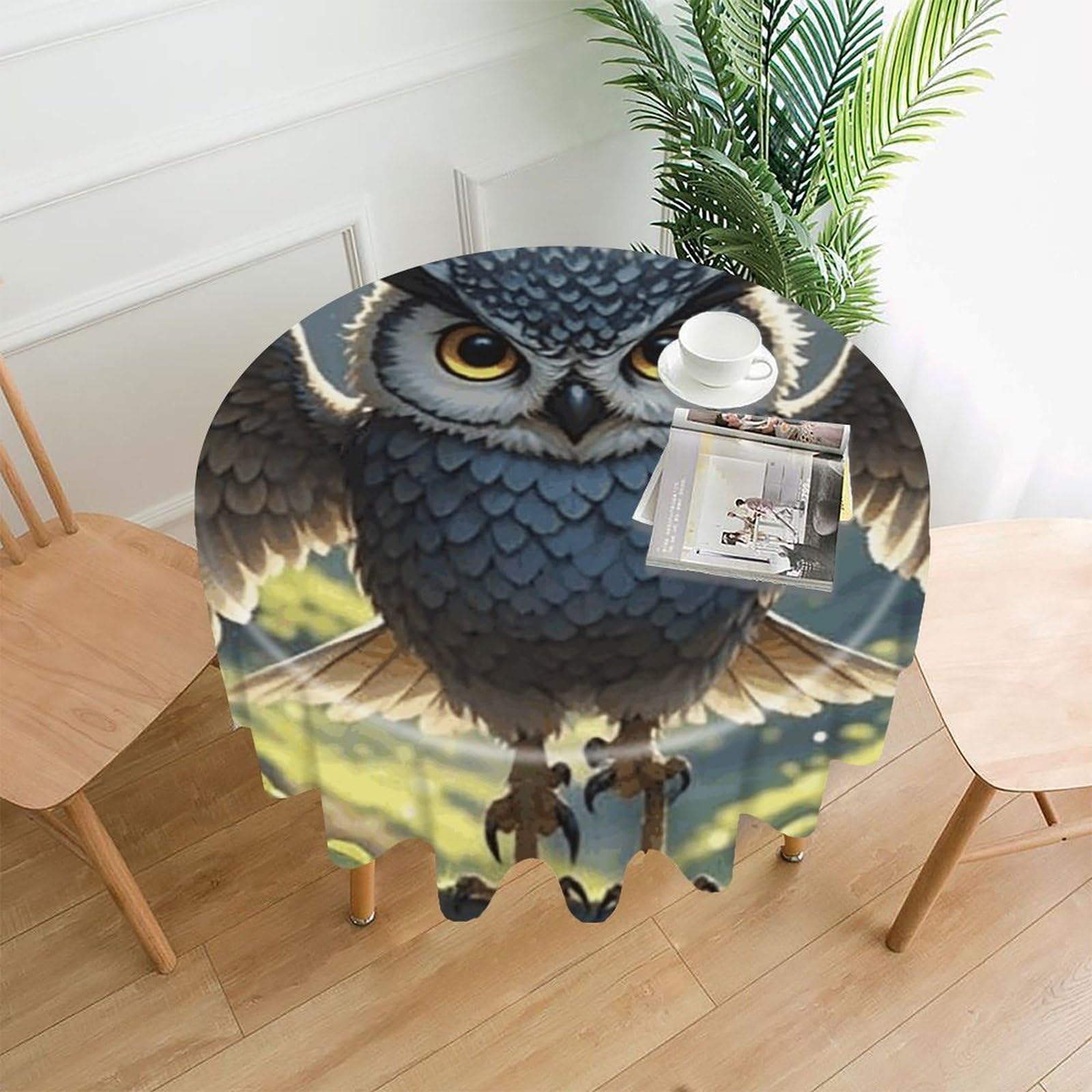 FekiLoot Anime Owl Round Tablecloth Cover 60 Inch Wrinkle Free Washable Polyester Fabric Table Cover Decorative Round Table Cloth for Home Dining Kitchen Party Farmhouse