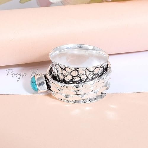Vista 2 de Turquoise Gemstone Spinner Ring, 925 Sterling Silver Spinner Ring, Meditation Ring, Handmade Spinner Ring, Turquoise Ring, Worry Ring, Thumb Ring