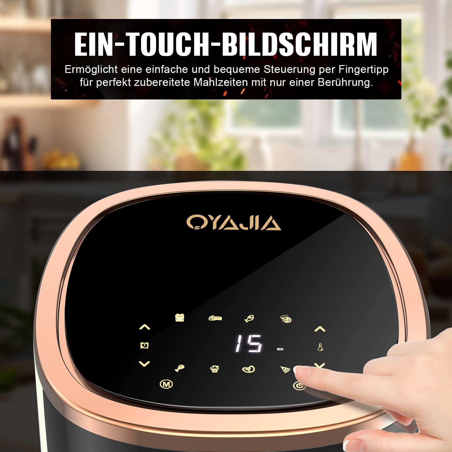 Freidora de aire caliente, 6 L, con 8 programas, tecnología de aire caliente, pantalla táctil, ventana de visualización, apta para lavavajillas, freidora sin aceite, digital, asar, hornear, asar
